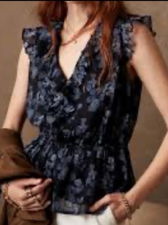 Banana Republic Factory Tops - Banana Republic Factory Flutter Sleeve Peplum Blouse Floral Print Ruffled V-neck